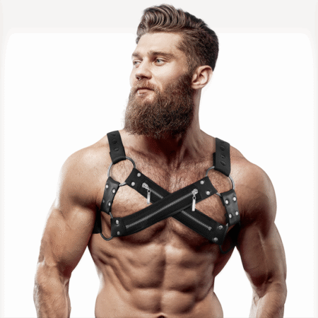 FETISH SUBMISSIVE ATTITUDE - ARNÉS BULLDOG AJUSTABLE NEOPRENO PECHO CRUZADO CON CREMALLERAS HOMBRE