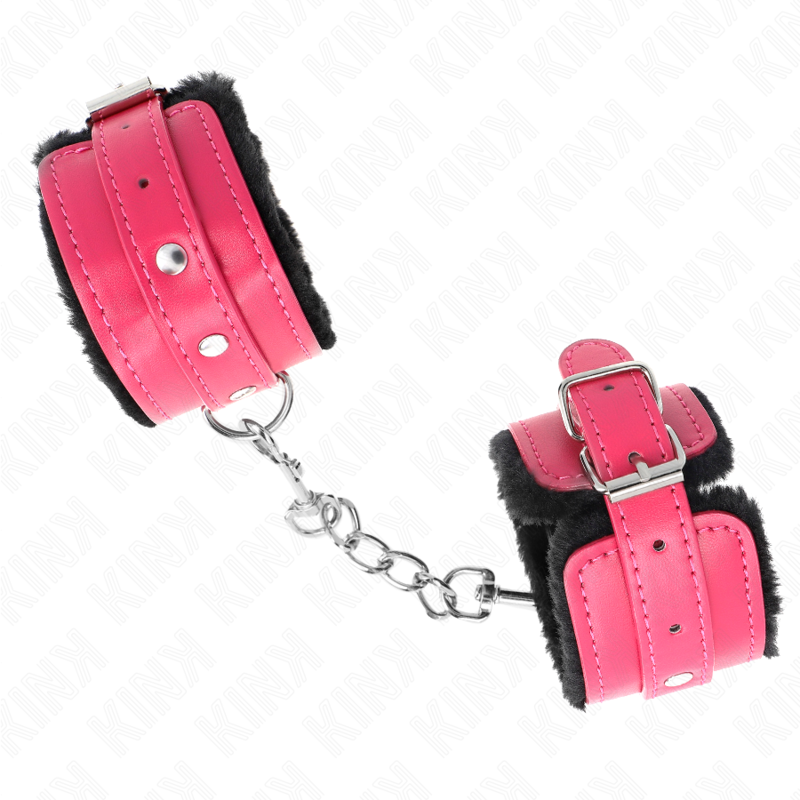 KINK - MUÑEQUERAS FORRADAS PREMIUM NEGRO CON CORREA FUCSIA AJUSTABLE 17-29 CM X 6 CM - Imagen 2