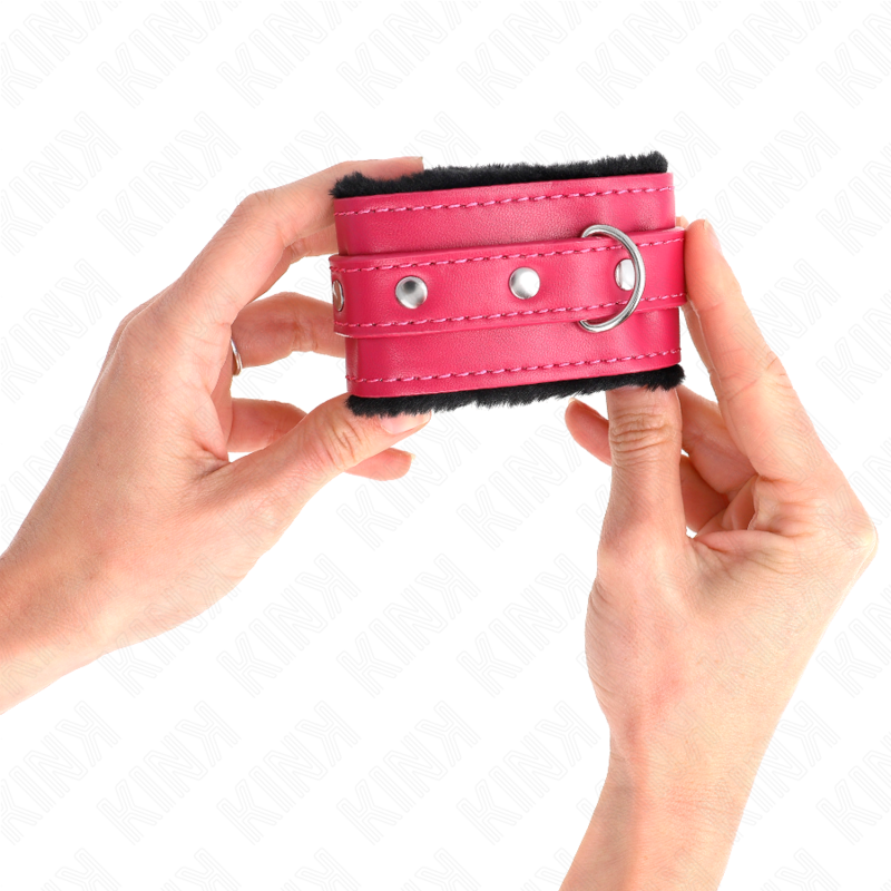 KINK - MUÑEQUERAS FORRADAS PREMIUM NEGRO CON CORREA FUCSIA AJUSTABLE 17-29 CM X 6 CM - Imagen 3