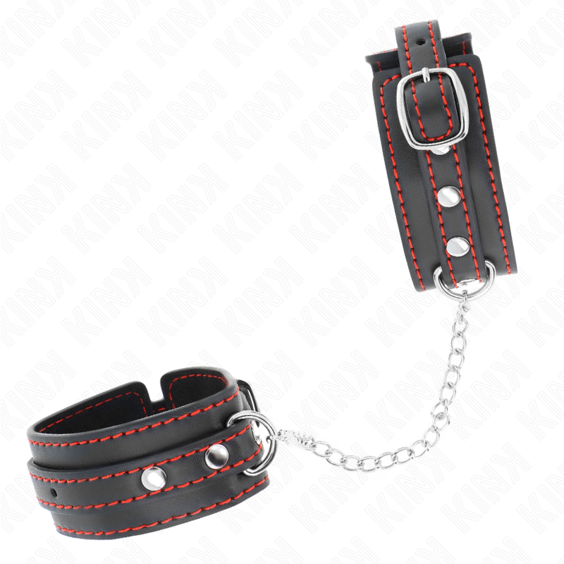 KINK - MUÑEQUERAS PEQUEÑA NEGRO CON DETALLES EN ROJO AJUSTABLE 14-24 CM X 3.5 CM - Imagen 2