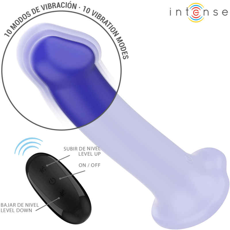 INTENSE - VICTORIA VIBRADOR CON VENTOSA 10 VIBRACIONES AZUL OSCURO CONTROL REMOTO - Imagen 3