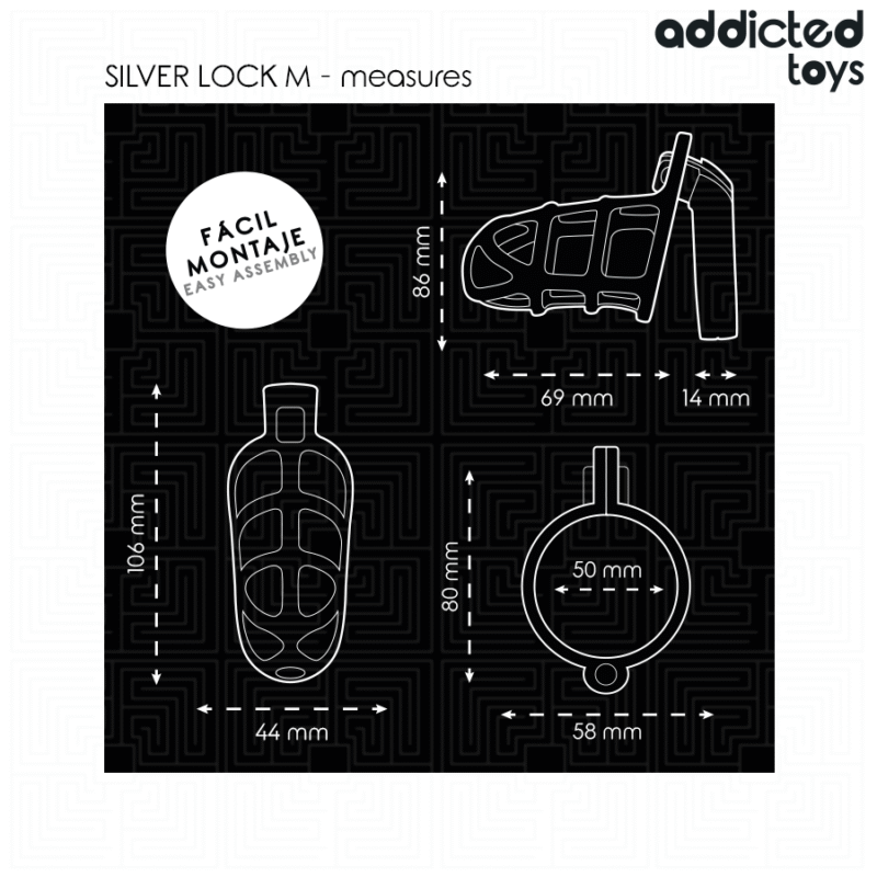 ADDICTED TOYS LOCKED - SILVER LOCK JAULA PARA PENE DE METAL TALLA M - Imagen 5