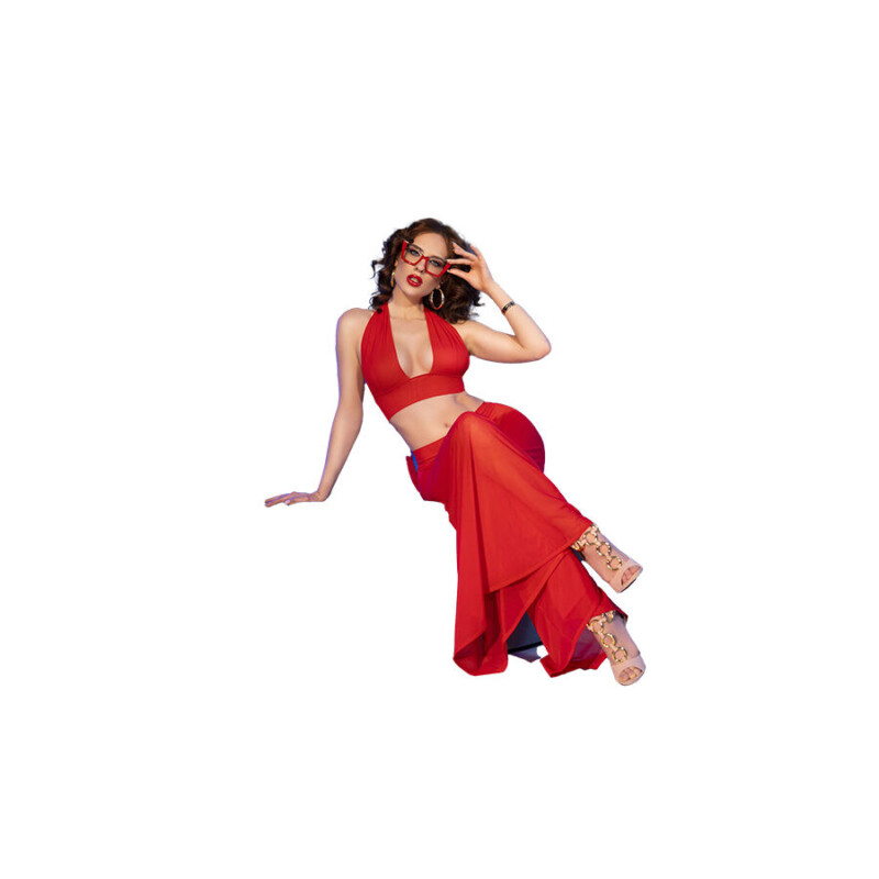 CHILIROSE - CR  4857 SET TOP Y PANTALONES ROJO TALLA S - Imagen 4