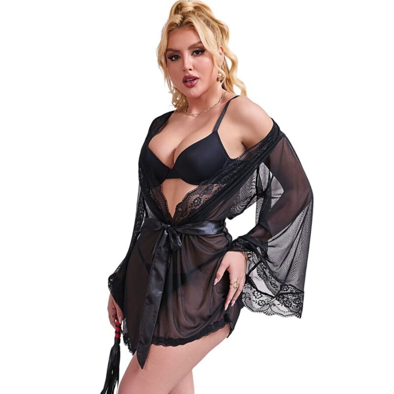 SUBBLIME - BATA TELA TRANSPARENTE DETALLE ENCAJE NEGRO S/M - Imagen 4
